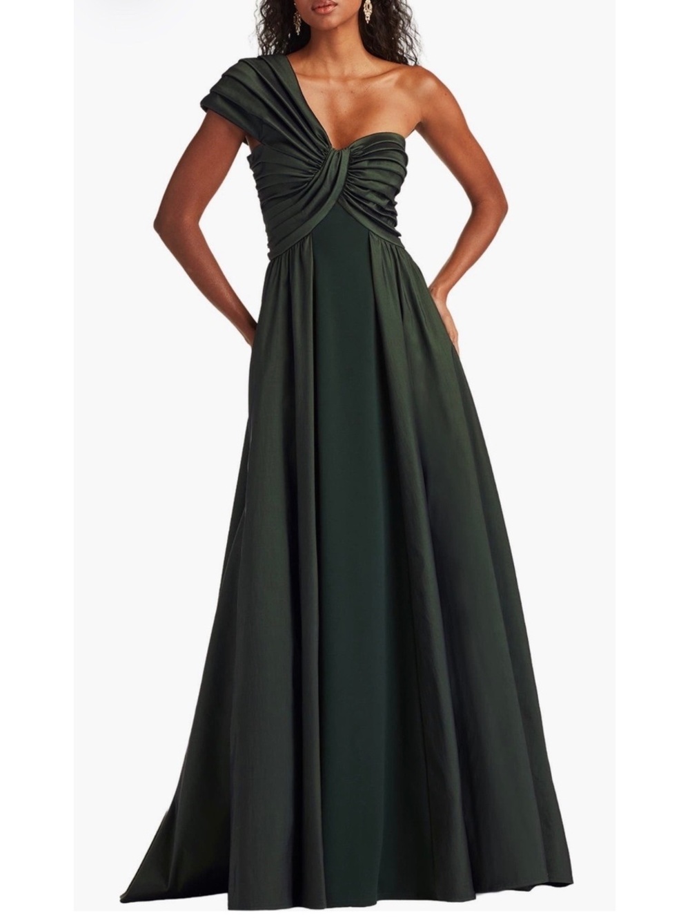 Tadashi Shoji Dark Forest Green One-Shoulder Evening Gown Size 8